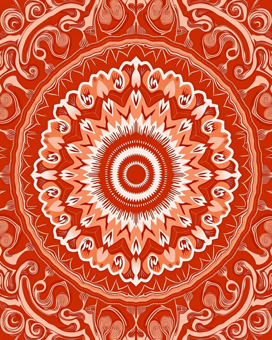 Vibrant Orange Mandala Art Rug