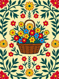 Whimsical Floral Basket Cream Rug