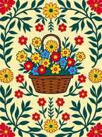 Whimsical Floral Basket Cream Rug