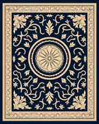 Dark Blue Floral Medallion Border Rug