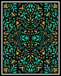 Teal Yellow Floral Symmetry Black Rug