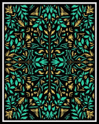 Teal Yellow Floral Symmetry Black Rug