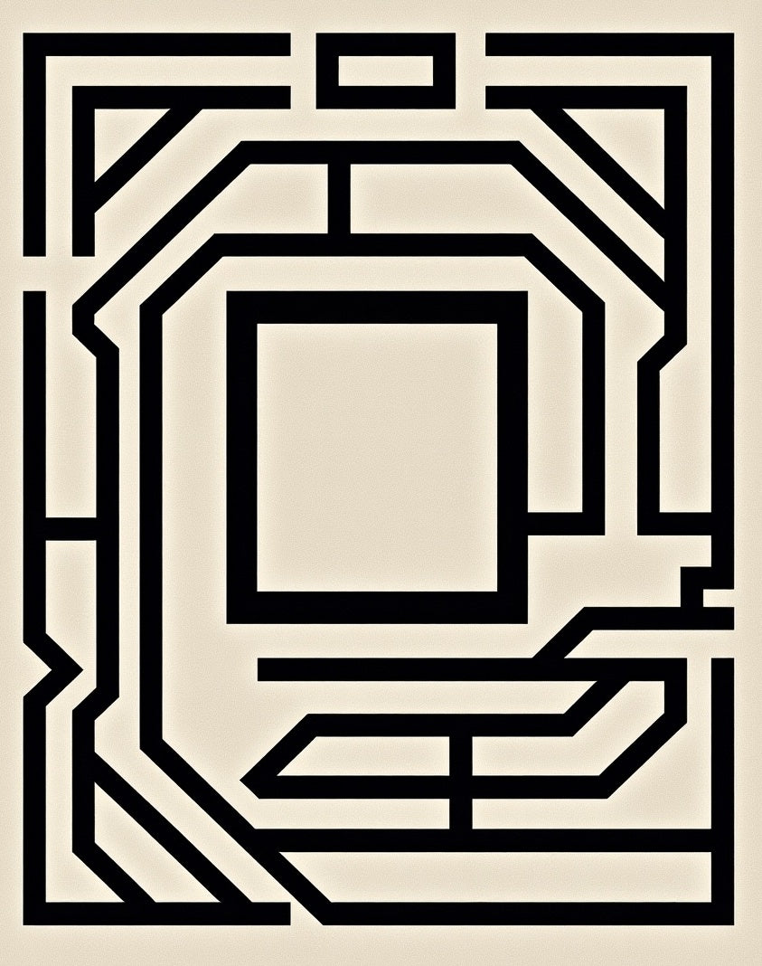 Bold Black Geometric Maze Rug