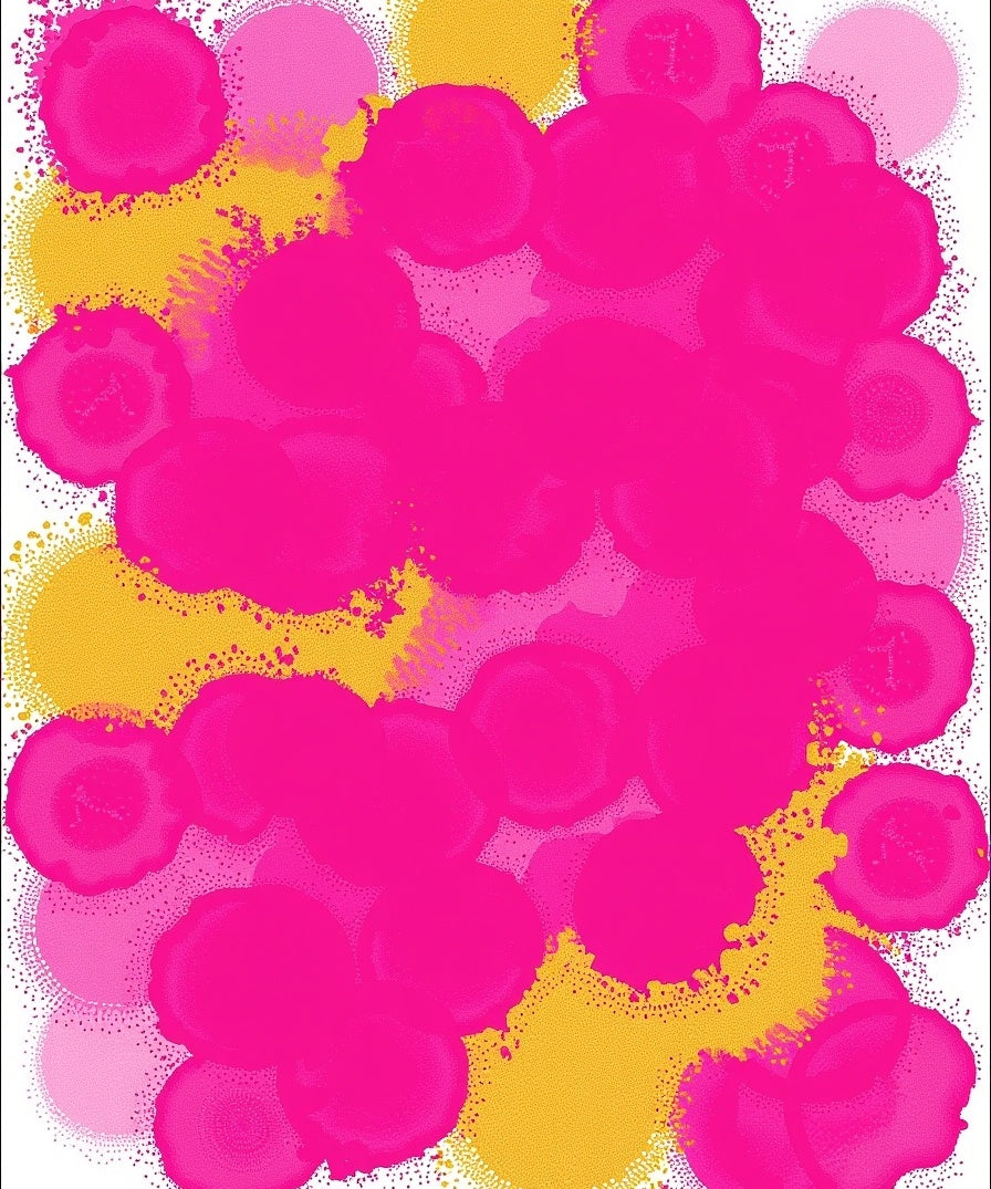 Vibrant Pink Golden Circles Splash Rug