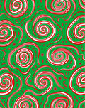 Whimsical Red White Swirls Green Background Rug