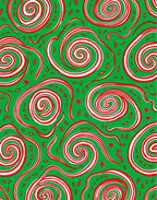 Whimsical Red White Swirls Green Background Rug