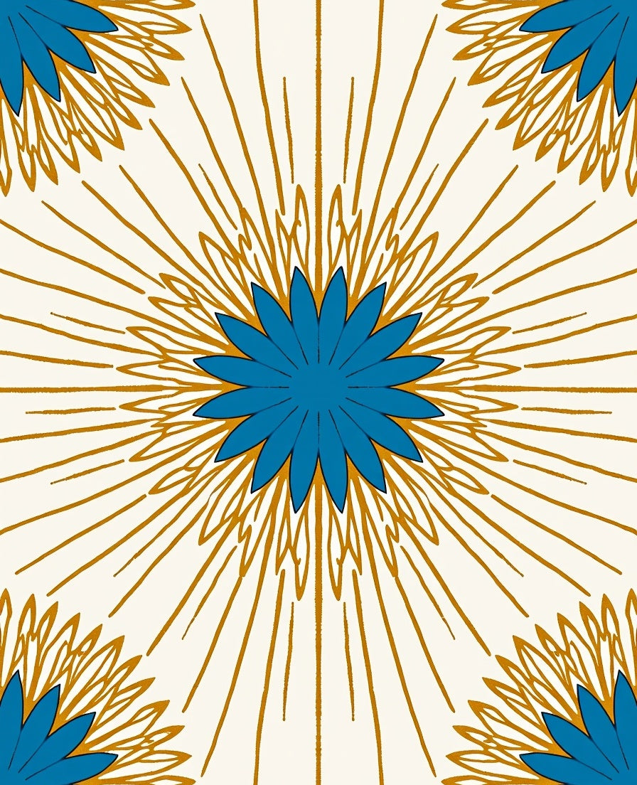 Teal Blue Floral Sunburst Medallion Rug
