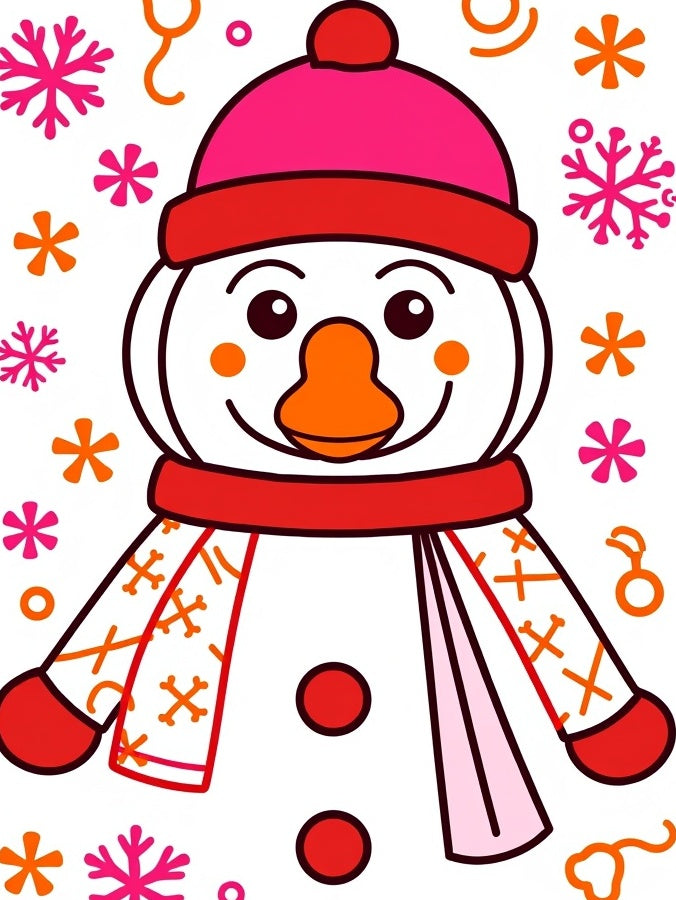 Cheerful Snowman Pink Orange Accents Rug