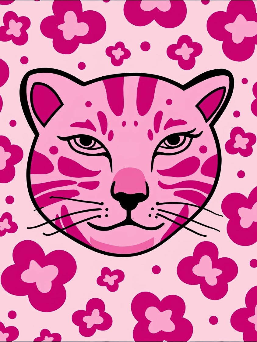 Pink Floral Cat Face Rug