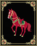 Crimson Horse With Golden Ornate Frame Rug
