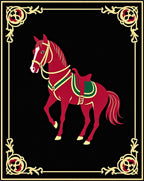 Crimson Horse With Golden Ornate Frame Rug