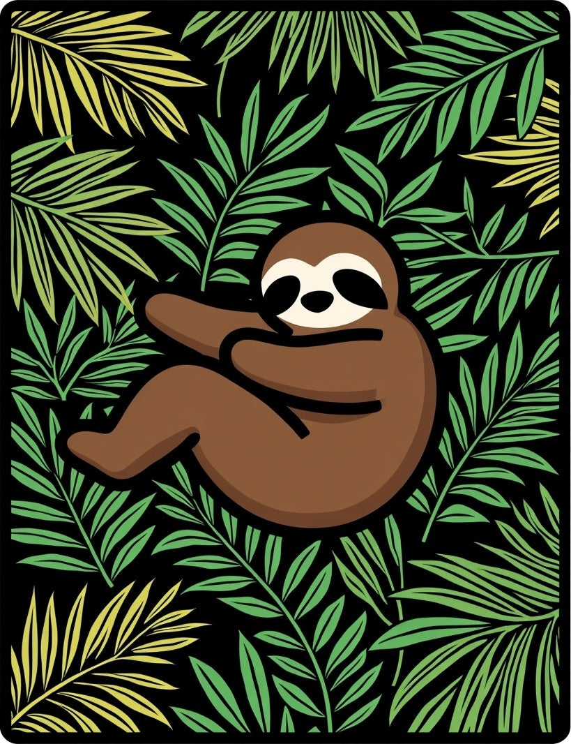 Brown Sloth Amidst Green Palm Fronds Rug