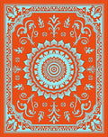 Vibrant Orange Light Blue Medallion Frame Rug