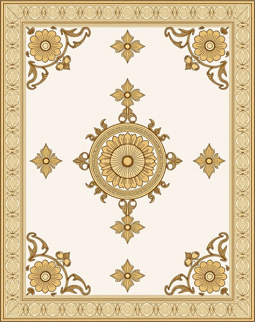 Golden Floral Medallion With Ornate Border Rug