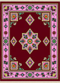 Burgundy Pink Floral Geometric Medallion Rug