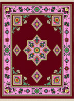 Burgundy Pink Floral Geometric Medallion Rug