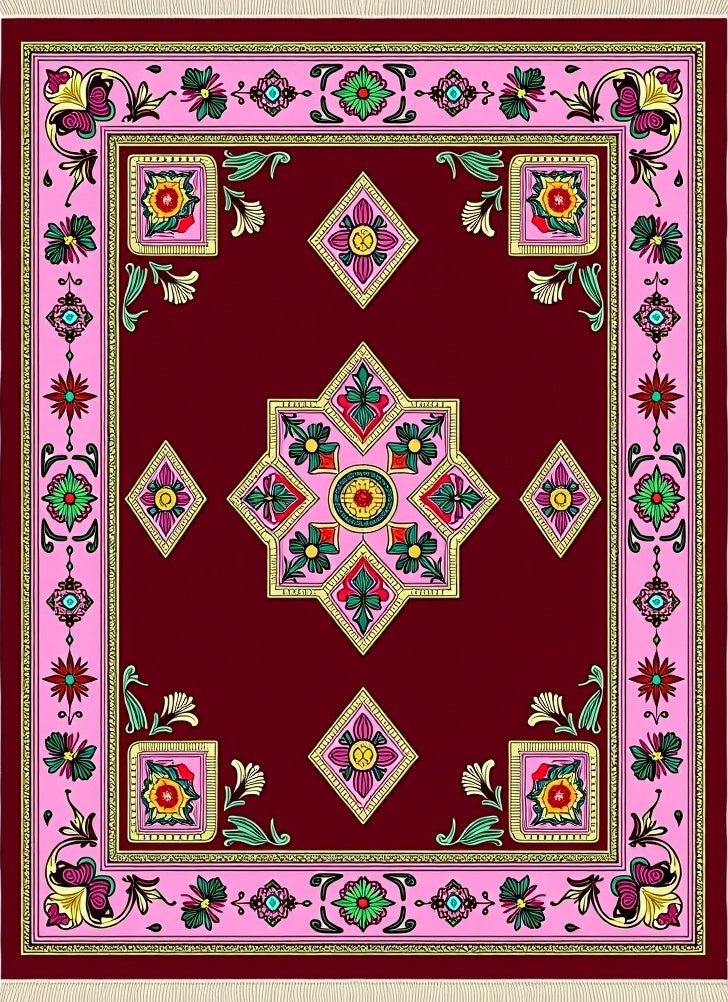 Burgundy Pink Floral Geometric Medallion Rug