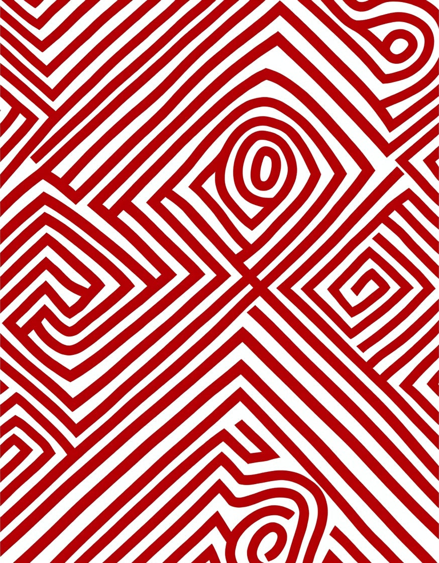 Crimson Swirl Linear Labyrinth Rug