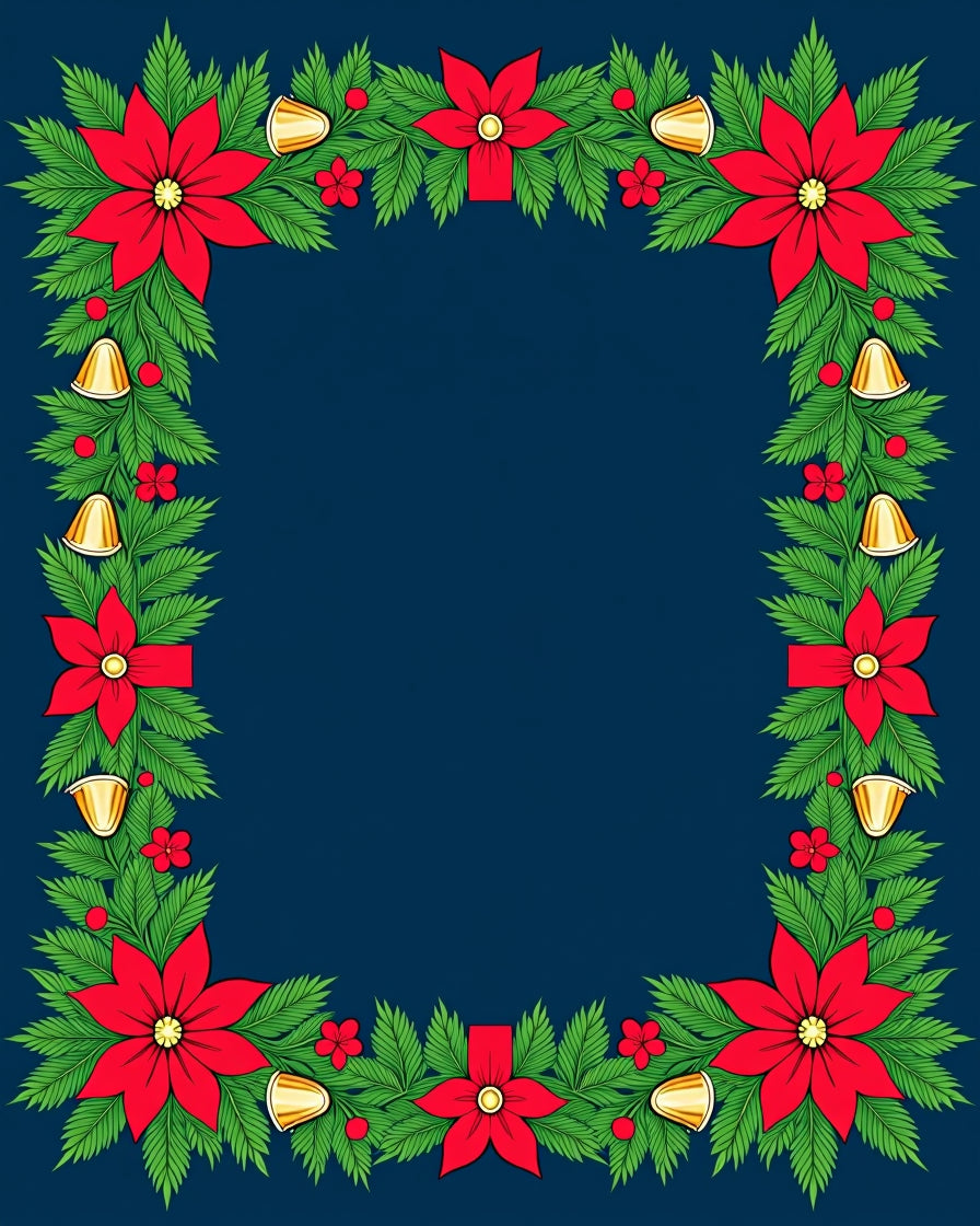 Festive Red Poinsettia Garland Bells Rug