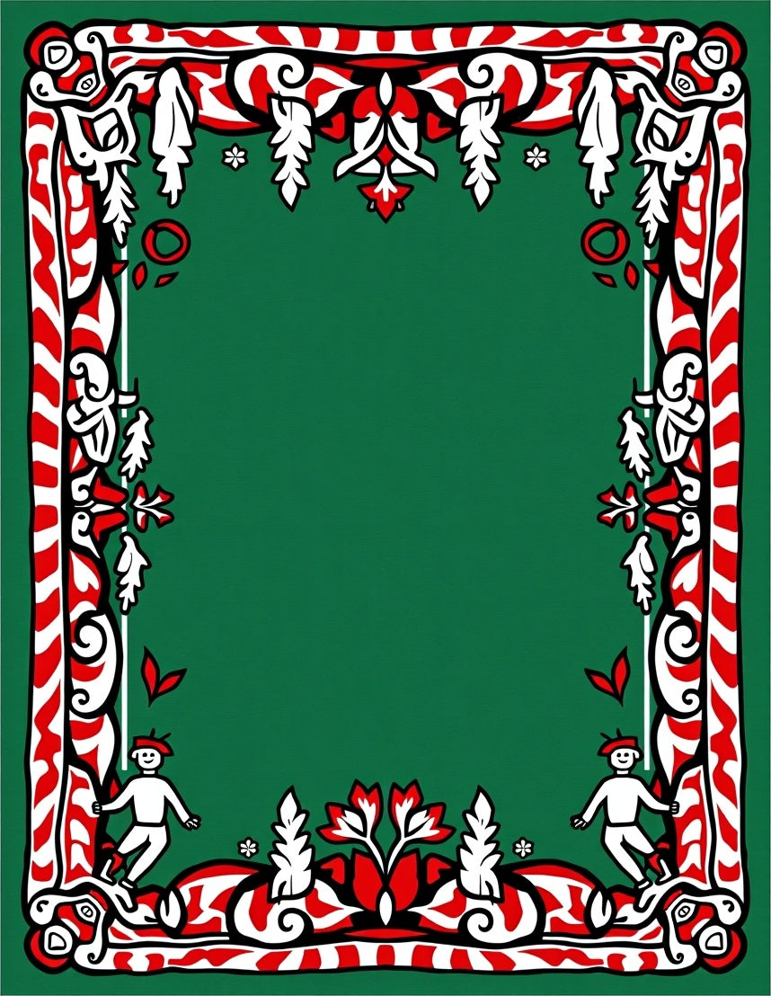 Whimsical Figures Green Red Border Rug