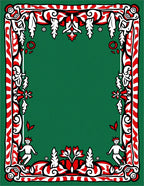 Whimsical Figures Green Red Border Rug