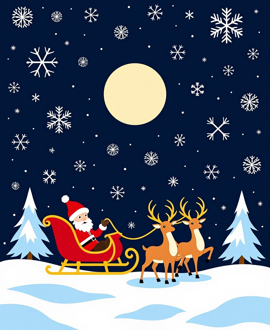 Santa Sleigh Flying Snowflakes Moon Night Rug