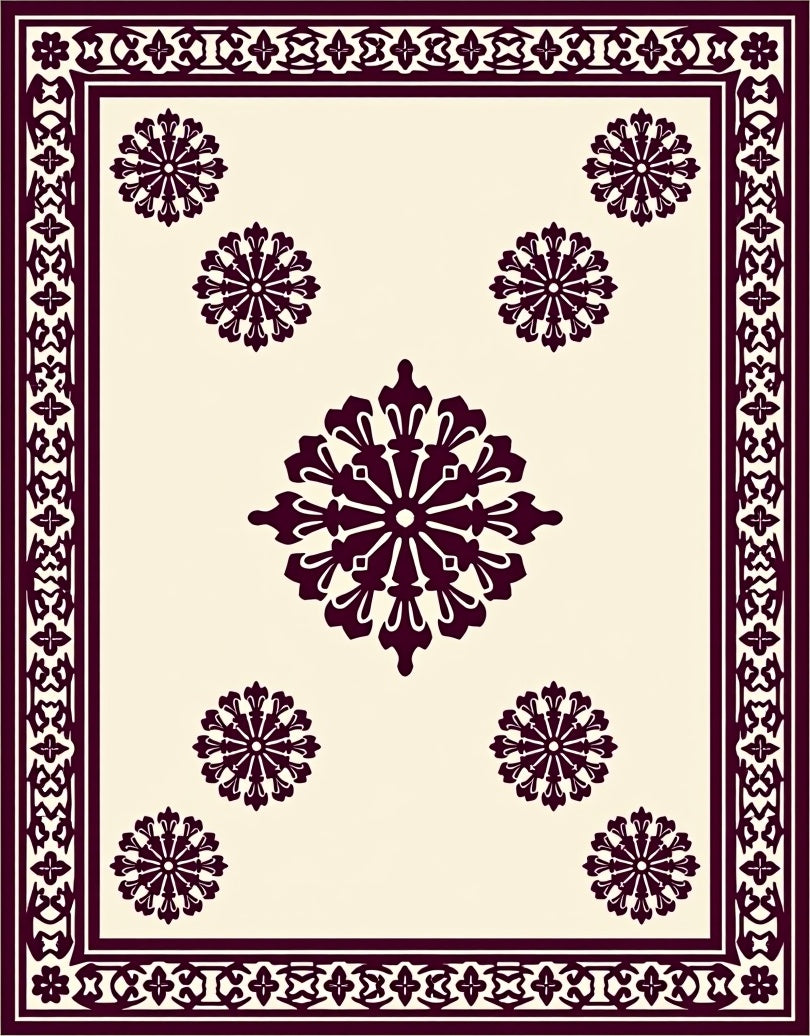 Deep Plum Floral Medallion Border Rug