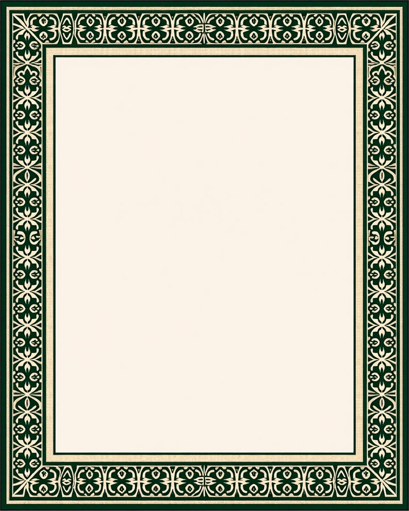 Dark Green Ivory Floral Border Rug