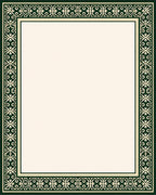 Dark Green Ivory Floral Border Rug