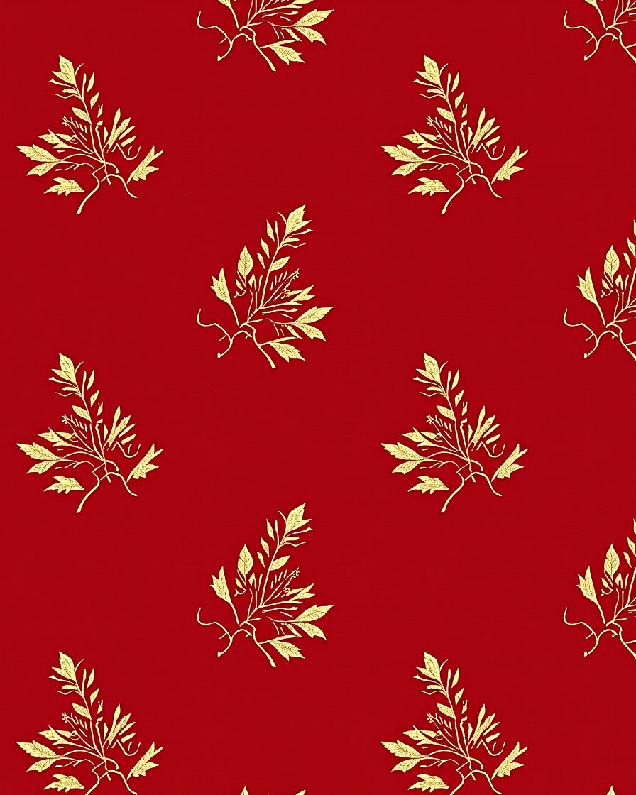 Golden Leaf Scatter on Crimson Rug