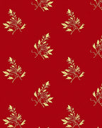 Golden Leaf Scatter on Crimson Rug