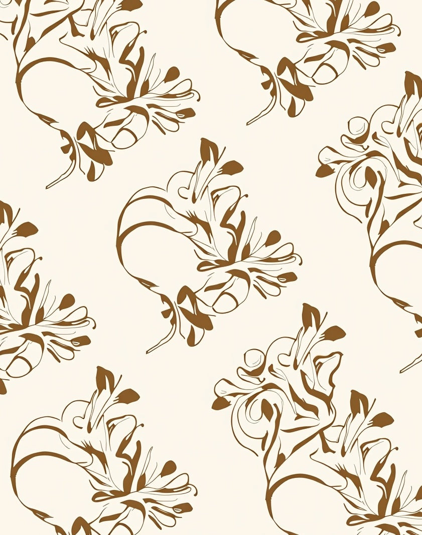 Brown Organic Abstract Floral Swirl Rug