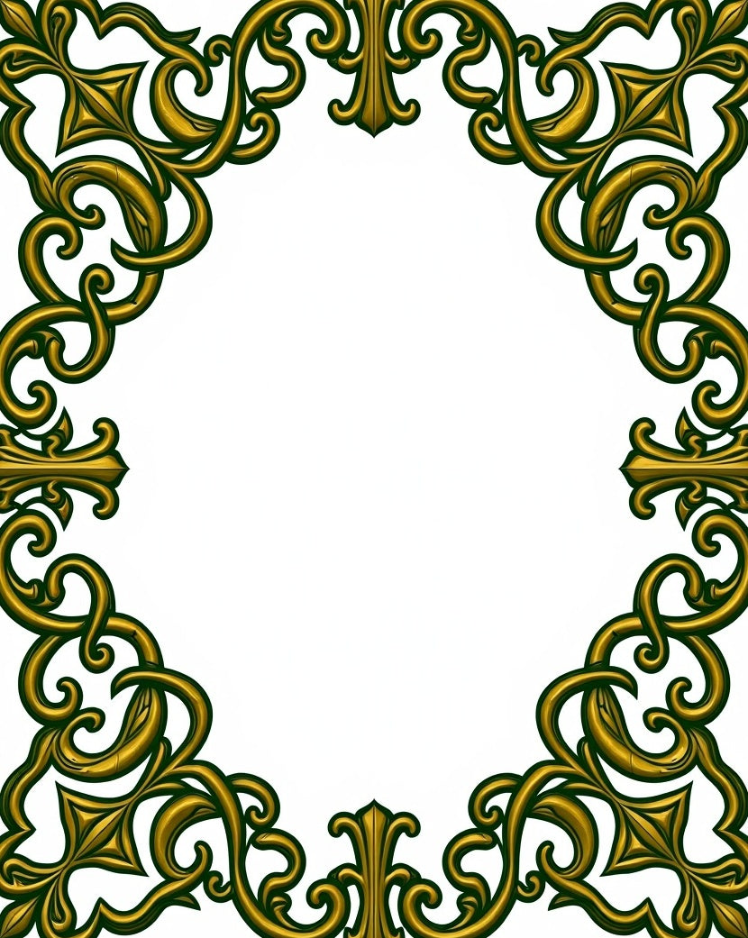 Ornate Gold Leaf Scrollwork Corners Rug