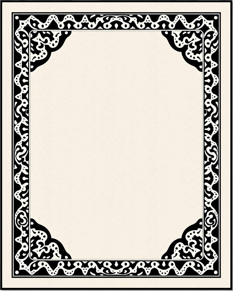 Ornate Black and Cream Border Rug