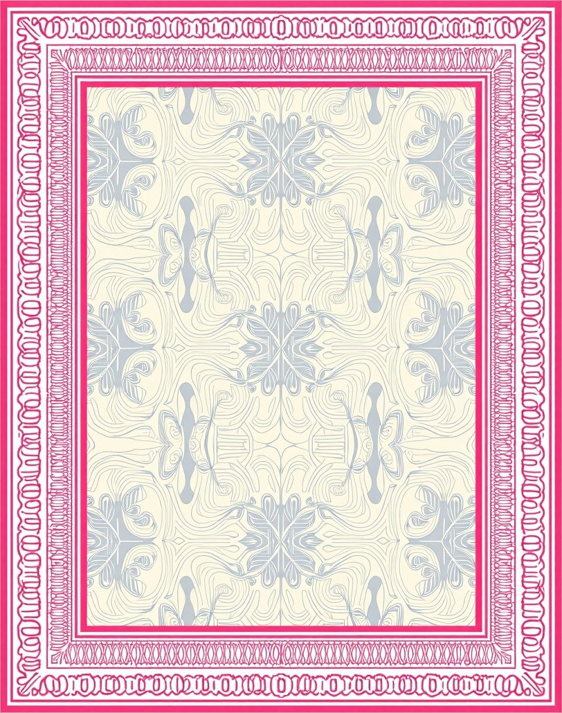 Fuchsia Border Cream Organic Swirl Rug