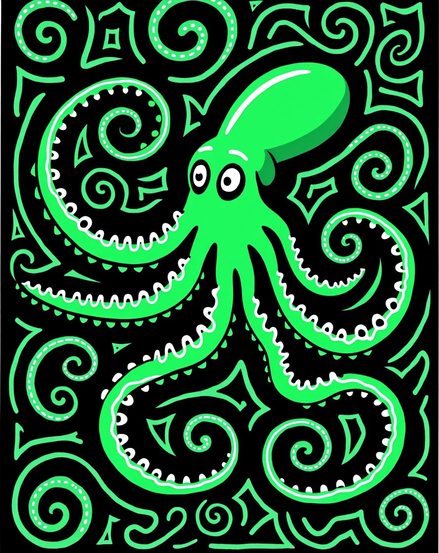 Vibrant Emerald Octopus Swirls Rug