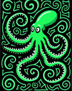 Vibrant Emerald Octopus Swirls Rug