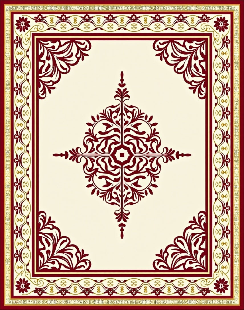 Burgundy Botanical Corner Medallion Rug