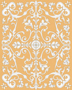 Golden White Flourish Scroll Medallion Rug