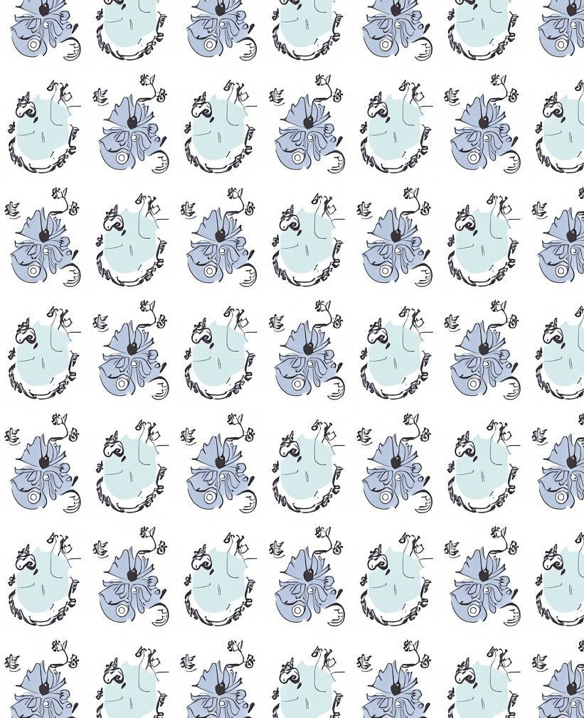 Soft Blue Floral Outline Rug