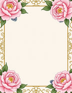 Pink Peony Garden Gold Scroll Rug