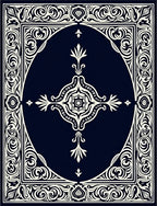 Navy Cream Scrollwork Oval Medallion Rug
