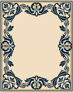 Navy Blue Floral Scrollwork Border Rug