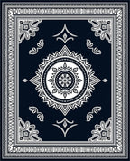 Navy White Mandala Geometric Border Rug