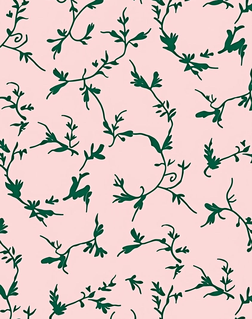 Emerald Vine On Pastel Pink Background Rug