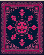 Fuchsia Floral Medallion Navy Rug