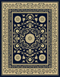 Navy Gold Floral Medallion Border Rug