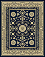Navy Gold Floral Medallion Border Rug