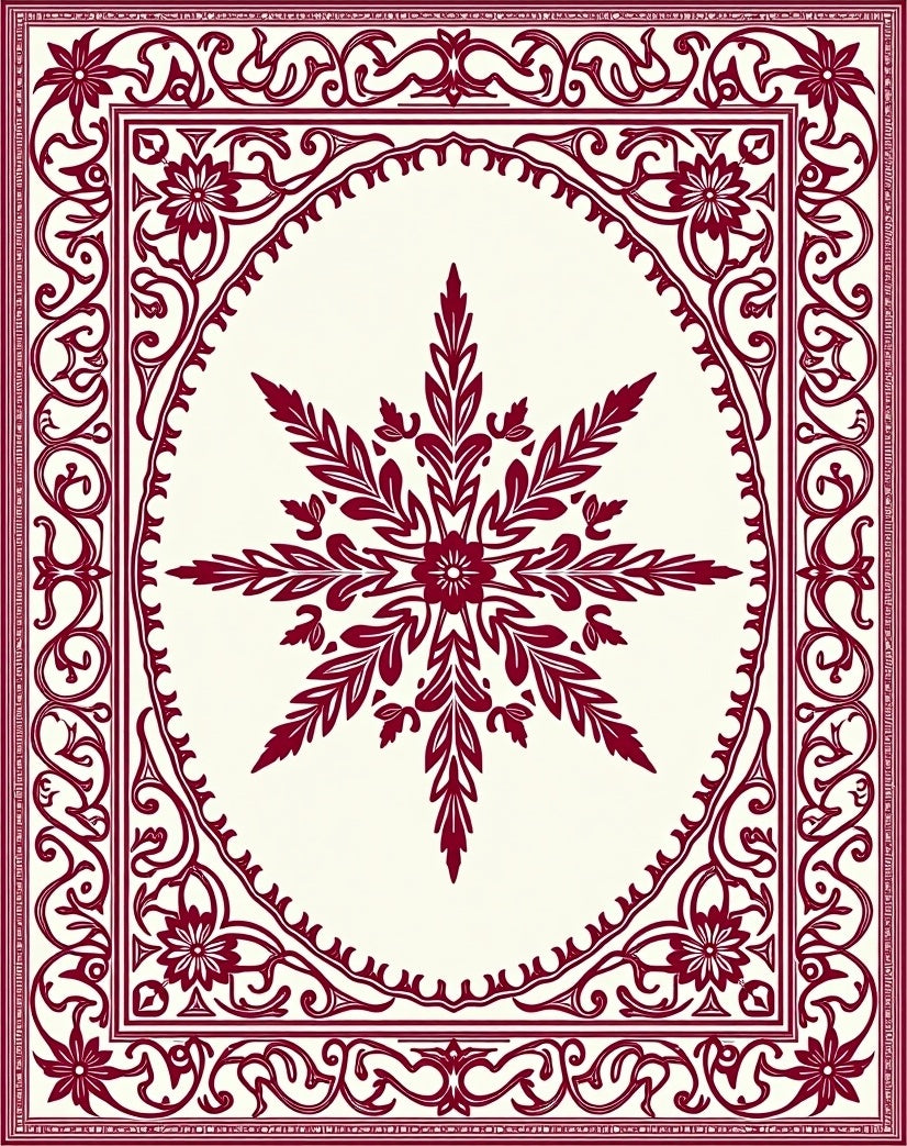 Crimson Floral Medallion Intricate Border Rug