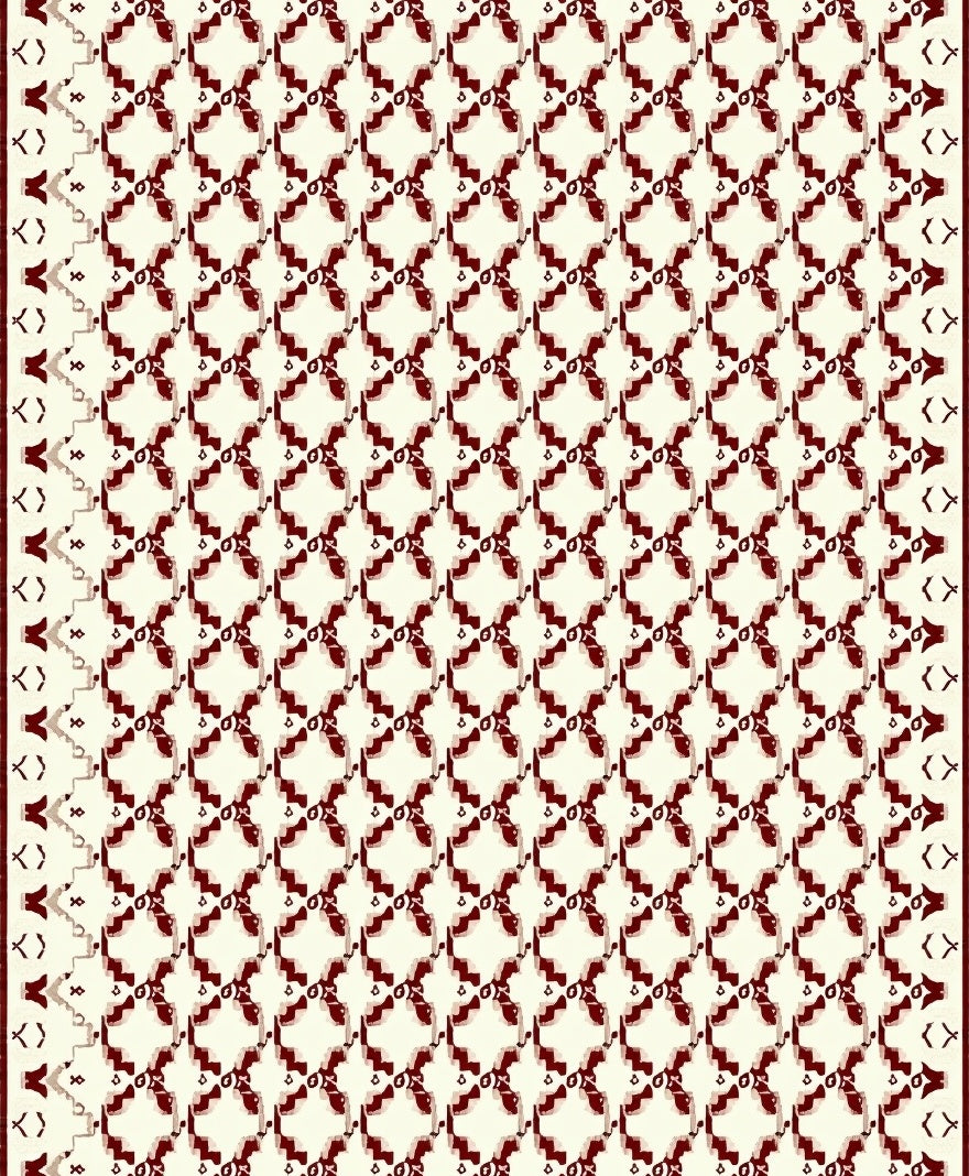 Deep Red Lattice Cream Rug